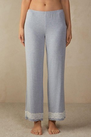 Intimissimi Blonder Trim Full Length Pants in Modal Pyjamas Dame Lyse Blå | NOFM3996