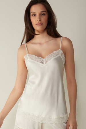 Intimissimi Blonder and Silk Tank Top Dame Hvite | NOBC4383