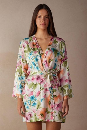 Intimissimi Botanical Lyrics Satin Kimono Pyjamas Dame Multicolor | NONB3862