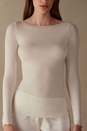 Intimissimi Båt Neck Modal Cashmere Ultralight Top Langermet Dame Lyse Gul | NOQZ4251