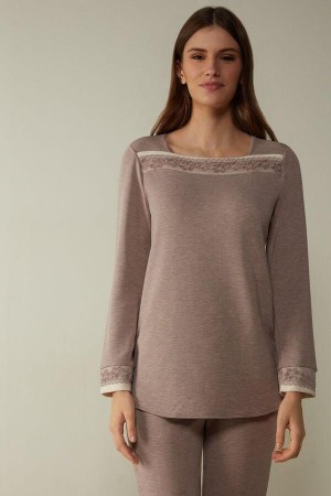 Intimissimi Classic Beauty Bateau Neck Long Sleeve Top Pyjamas Dame Lyse Lilla | NODN3875