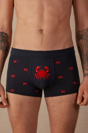 Intimissimi Crab in Stretch Supima® Bomull Boxer Herre Blå | NOFM3406