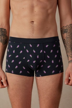 Intimissimi Eggplant in Stretch Supima® Bomull Boxer Herre Blå | NOWY3418