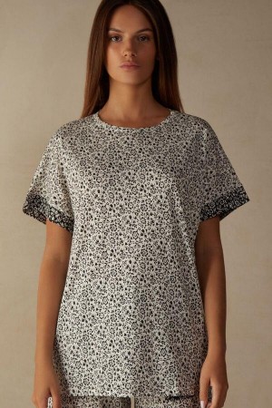 Intimissimi Floral Affair Kort Sleeve Bomull T Shirt Pyjamas Dame Lyse Gul | NOHK3949