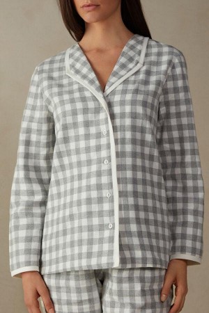 Intimissimi Gingham Lover Shirt in Brushed Cloth Pyjamas Dame Grå | NOUT3881