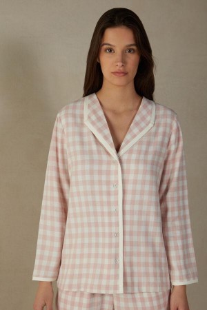 Intimissimi Gingham Lover Shirt in Brushed Cloth Pyjamas Dame Rosa | NOPQ3878