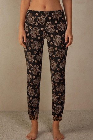 Intimissimi Lady Animalier Modal Cuffed Pants Pyjamas Dame Svarte | NOAP3999