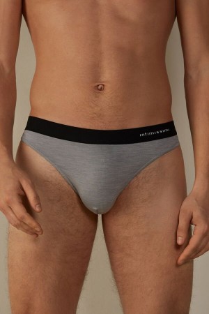 Intimissimi Logo Detailed Microfiber Thong Truser Herre Lyse Grå | NOFM3379