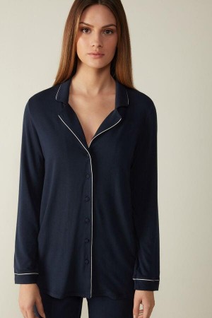 Intimissimi Long-Sleeve Micromodal Top Pyjamas Dame Blå | NOHK3872