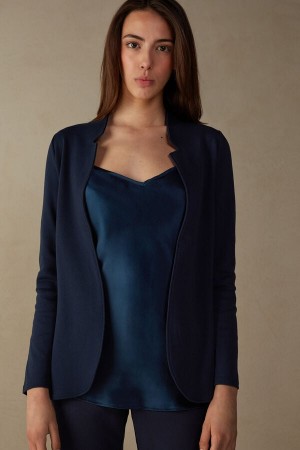 Intimissimi Long-Sleeved Bomull Interlock Cardigan Jakke Dame Blå | NOMA4277