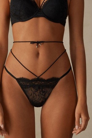 Intimissimi Loosen Heartstrings String Thong Truser Dame Svarte | NOMA3784