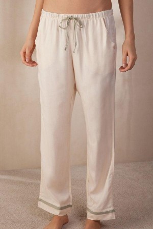 Intimissimi Lost in Fields Full Length Pants in Plain-weave Modal Pyjamas Dame Lyse Gul Hvite | NOMA4017