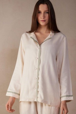 Intimissimi Lost in Fields Open Front Top in Plain-weave Modal Pyjamas Dame Lyse Gul Hvite | NONB3914