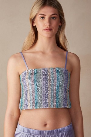 Intimissimi Miami Nights Sequin Crop Tank Top Dame Multicolor | NOIS4296