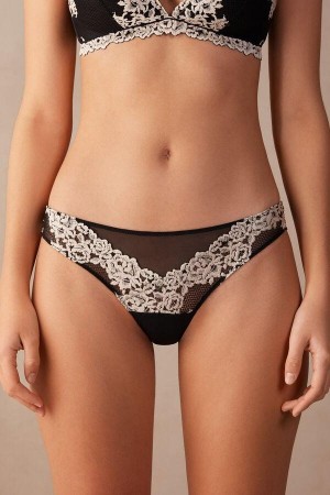 Intimissimi Pretty Flowers Brazilian Truser Dame Svarte Hvite | NOBC3499