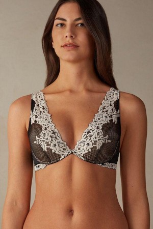 Intimissimi Pretty Flowers Elena Balconette BH Dame Svarte Hvite | NOEX4819