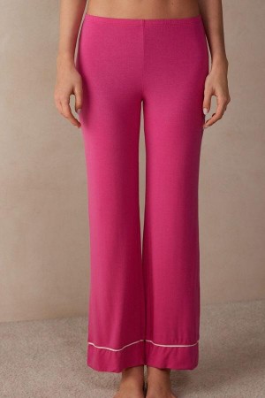 Intimissimi Pretty Flowers Full Length Modal Pants Pyjamas Dame Rosa Hvite | NOWY4015