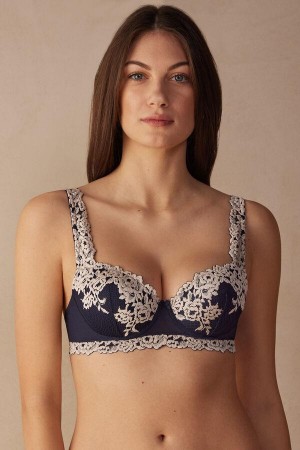 Intimissimi Pretty Flowers Sofia Balconette BH Dame Dyp Blå Lyse Gul | NOWY4587