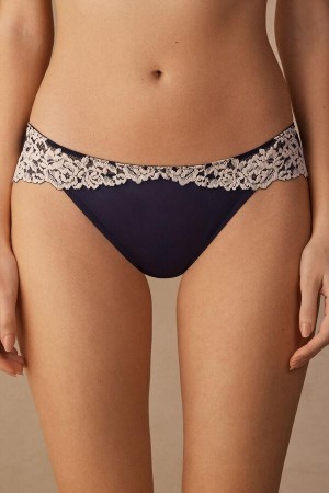 Intimissimi Pretty Flowers Truser Dame Dyp Blå Lyse Gul | NOSO3641