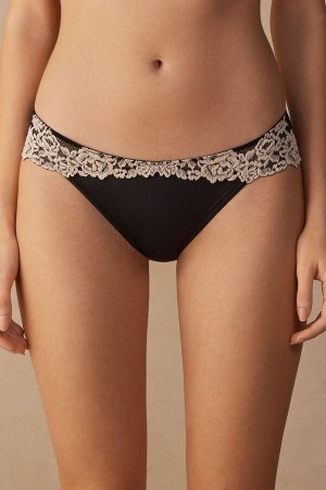 Intimissimi Pretty Flowers Truser Dame Svarte Hvite | NOFM3639