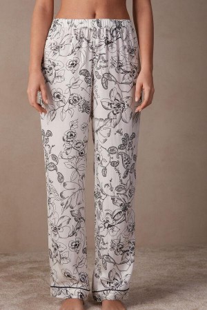 Intimissimi Pure Joy Full Length Satin Pants Pyjamas Dame Hvite Grå | NOHK4027