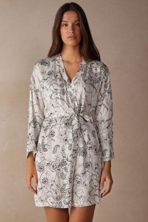 Intimissimi Pure Joy Satin Kimono Pyjamas Dame Hvite Grå | NOBC3863