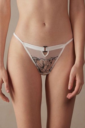 Intimissimi Pure Joy String Thong Truser Dame Hvite Svarte | NOXF3814