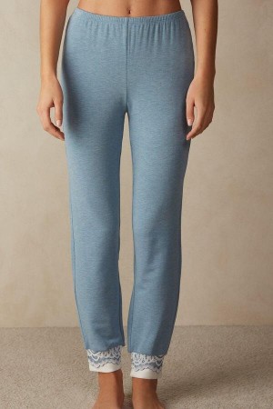 Intimissimi Romantic Bedroom Cuffed Full Length Pants in Modal with Ull Pyjamas Dame Lyse Blå | NOPQ4007