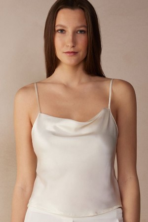 Intimissimi Silk Crop Camisole Tank Top Dame Hvite | NOEX4301