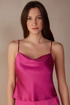 Intimissimi Silk Crop Camisole Tank Top Dame Rosa | NORW4300