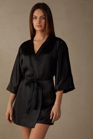 Intimissimi Silk Kimono Pyjamas Dame Svarte | NOPQ3844