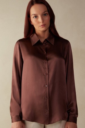 Intimissimi Silk Shirt Langermet Dame Brune | NOFM4238