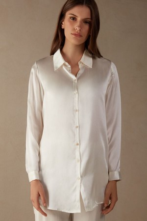 Intimissimi Silk Shirt Langermet Dame Hvite | NOWY4250