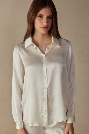 Intimissimi Silk Shirt Langermet Dame Hvite | NOSO4240