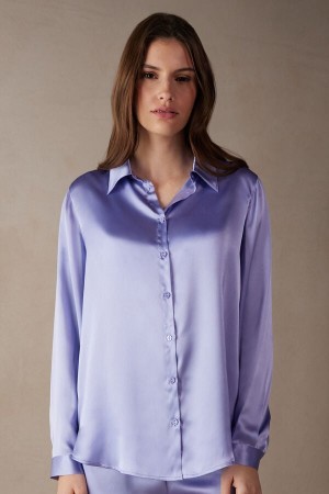 Intimissimi Silk Shirt Langermet Dame Lavendel | NOEX4222