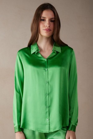 Intimissimi Silk Shirt Langermet Dame Mint | NORW4221