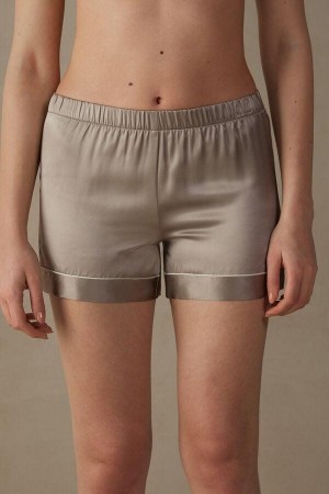 Intimissimi Silk Shorts with Contrast Trim Pyjamas Dame Beige | NORW4065