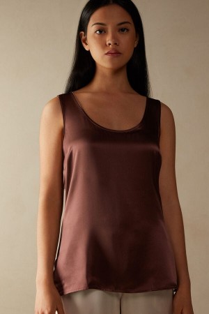 Intimissimi Silk and Modal Tank Top Dame Brune | NOMA4329