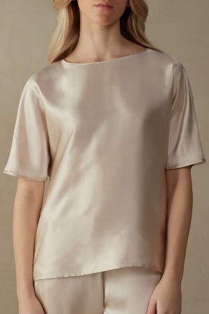 Intimissimi Silk and Modal Top Short Sleeve Dame Rosa | NONB4201