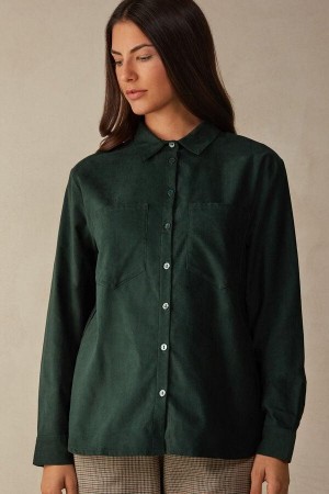 Intimissimi Slow and Cozy Velvet Shirt Pyjamas Dame Grønn | NOAP3895