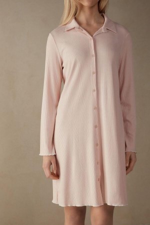 Intimissimi Soft Ribs Button-Up Nightshirt Pyjamas Dame Rosa | NOTV3831