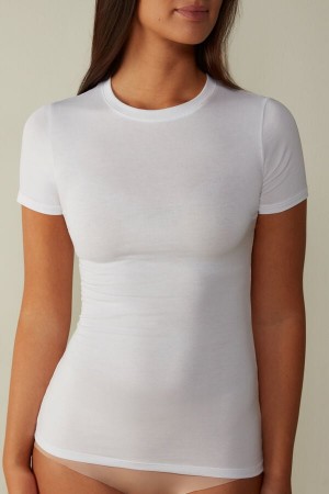 Intimissimi Stretch Supima® Bomull Top Short Sleeve Dame Hvite | NOHK4209