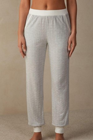 Intimissimi Timeless Heritage Full Length Cuffed Pants Pyjamas Dame Grå Hvite | NOFM4003