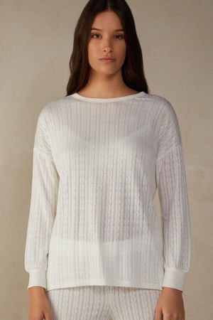 Intimissimi Timeless Heritage Long Sleeve Top Pyjamas Dame Hvite | NODN3900