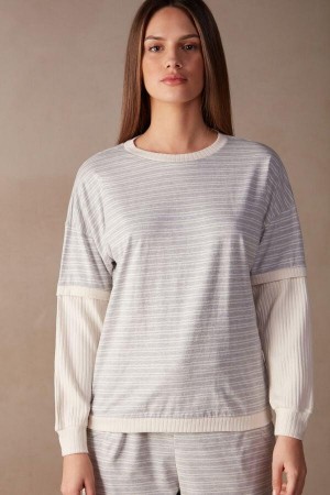 Intimissimi Vanlige Sunday Long Sleeve Top Pyjamas Dame Grå Lyse Gul Beige | NOXF3918