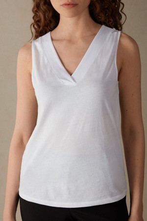 Intimissimi V-neck in Supima® Ultrafresh Bomull Tank Top Dame Hvite | NOLH4336