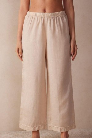 Intimissimi Yacht Night Linen Pants Pyjamas Dame Beige | NOFM4030