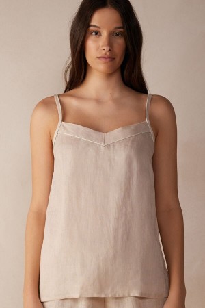 Intimissimi Yacht Night Linen Tank Top Dame Beige | NOVD4280