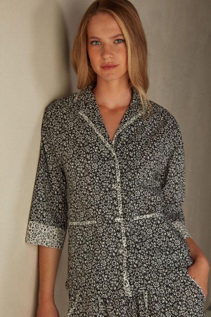 Intimissimi A Floral Affair Canvas Shirt Pyjamas Dame Grå | NOWY3886