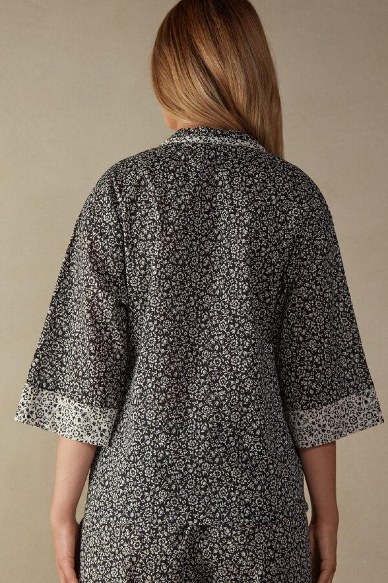 Intimissimi A Floral Affair Canvas Shirt Pyjamas Dame Grå | NOWY3886